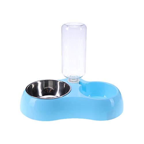 BESTHINKY Double Dog Cat Schüsseln Premium Edelstahl Pet Bowls mit Wasserspender und rutschfeste Basis, Futterwasser Feeder für Katzen und kleine Hunde (M, Blau) von BESTHINKY