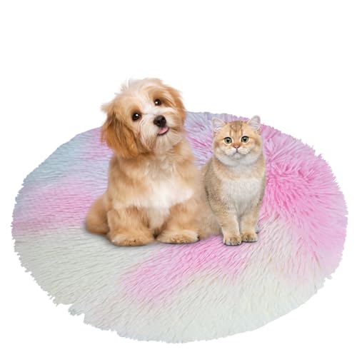 BESTORI Hundebett Flauschig Katzen Schlafplatz Matte Waschbar Hundekissen Haustierbett Weiche Polsterung für Kleine Mittel Große Haustier, Regenbogen, 80 x 80 cm von BESTORI