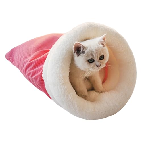 BESTORI Katze Schlafsack Selbstheizender Weiches Plüsch Katzenbett Warm Haustier-Kuschelsack Halbgeschlossen Winter Höhlenbett für Indoor-Katzen, Rosa von BESTORI