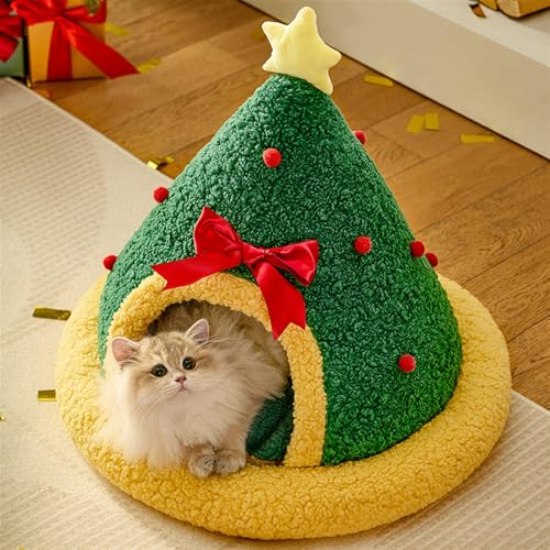 BESTORI Katzenschlafsack für Indoor-Katzen weicher Plüsch Katzenbett Winter warm Katzenversteck für Welpen und Kätzchen Flauschiger Katzentunnel, Grün 02 von BESTORI