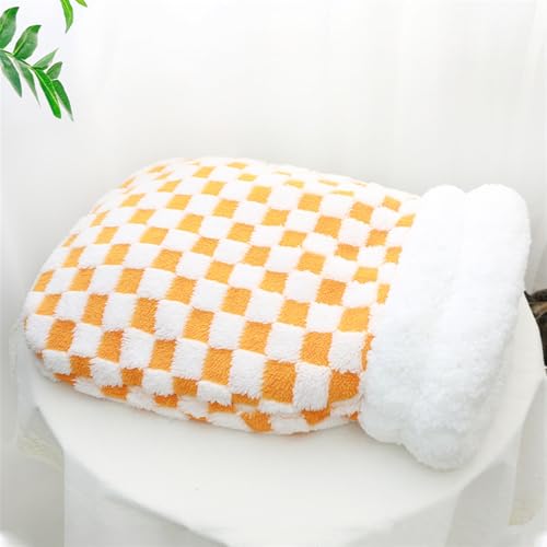 BESTORI Katzenschlafsack weicher Plüsch Katzenbett Selbstheizender Haustier-Kuschelsack für Welpen und Kätzchen waschbar Flauschiger Katzentunnel, Orange von BESTORI