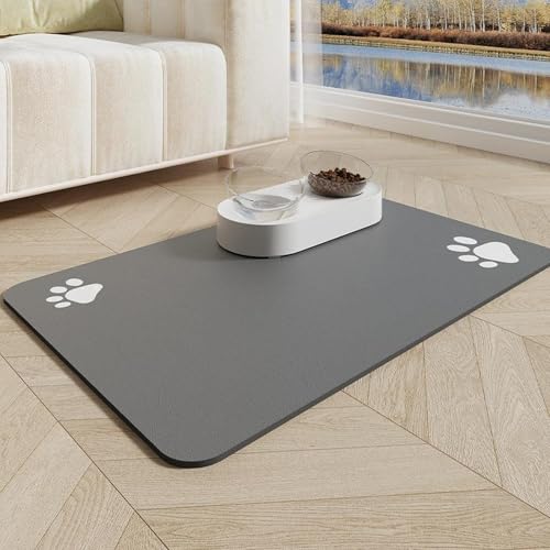 BESTORI rutschfest Futtermatten für Hunde Katze rutschfeste Schnelltrocknend Napfunterlage Saugfähige Futternapf Unterlage für Haustier Gris, 60 x 90 cm von BESTORI