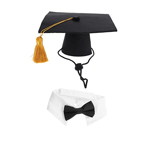 BESTonZON 1 Set Hut Fliege Set Abschlussfeier Hund Geburtstag Hundemantel Hundekostüm Hundebekleidung Hundezubehör Hundebekleidung Hundeanzüge Haustierkostüme Für Hunde Schwarzes Polyester von BESTonZON