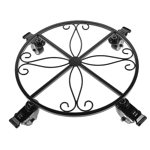 BESTonZON 1 Stück Gießer aus Eisen Pflanzenständer mit Rädern Pflanzenroller Rollbarer Blumenuntersetzer Fass Rad Beweglicher Blumenständer Blumentopfsockel aus Eisen Metall Black von BESTonZON