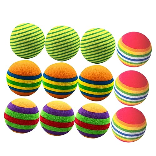 BESTonZON 12 Stück Teiliges Bunter Eva Spielbälle mit Streifenmuster für Katzen Leichte Strapazierfähige Trainingsbälle für Haustiere und Indoor Spielspaß Designs von BESTonZON