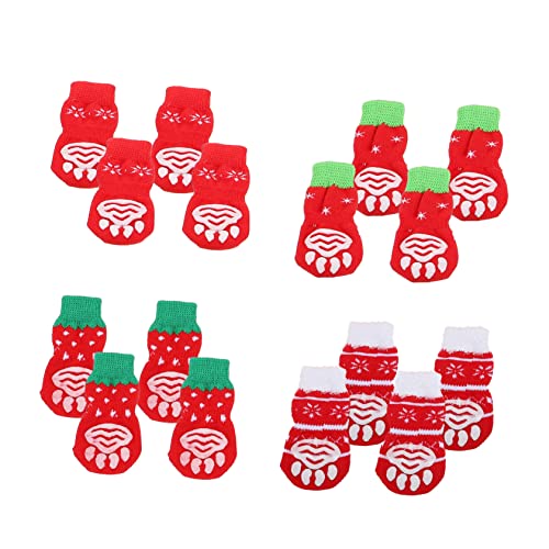 BESTonZON 16 Stück Teiliges Weihnachtssocken für Hunde Warme und rutschfeste Pfotenschutz Socken aus Baumwolle Weiche Haustier Schutzsocken mit Rutsch Sohle für Kleine und Mittlere Hunde von BESTonZON