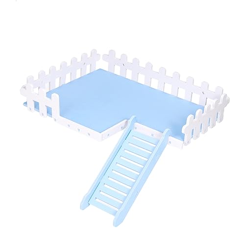 BESTonZON 1satz Hamster Holzleiter Mit Plattform Und Zaun Bunte Kletterspielzeug Für Kleine Haustiere Blau Für Hamster Und Andere Kleintiere von BESTonZON
