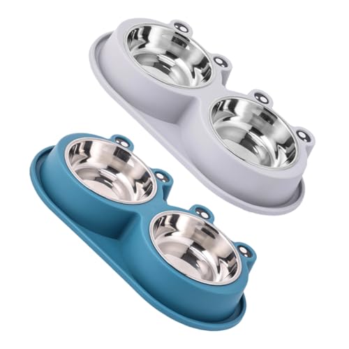 BESTonZON 2 Stück Anti-ameisen Doppelnapf für Katzen und Hunde Erhöhter Futter Wassernapf aus Langlebigem Edelstahl rutschfest Auslaufsicher Frosch-Design für Kleine Hunde und Kätzchen von BESTonZON
