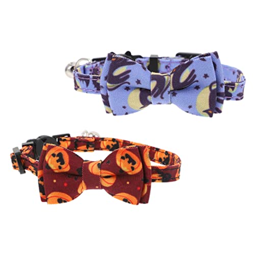 BESTonZON 2 Stück Halloween Katzenhalsband mit Schleife und Glöckchen Verstellbares Komfortables Haustierhalsband für Süße und Partys Bat von BESTonZON