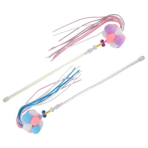 BESTonZON 2 Stück Interaktives Katzenspielzeug Bunte Filzbälle Katzenangel für Kätzchen Katzenspielzeug Kitten Supply zur Spielerischen Beschäftigung und Zahnpflege von BESTonZON