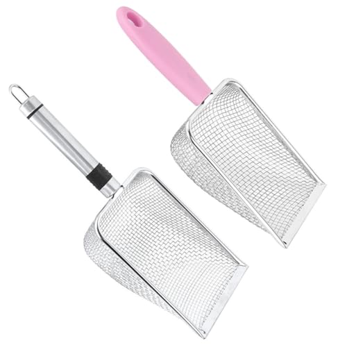 BESTonZON 2 Stück Katzentoilettensieb aus Ergonomischer Griff Langlebiger Metall Schaufel mit Feinem Sieb Maschen Schnelle für Katzenstreu und Haustierpflege von BESTonZON