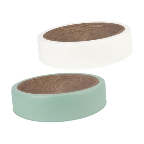 BESTonZON 2 Stück Teiliges Katzenkratzbrett aus Umweltfreundlicher Wellpappe Robustes Kratzspielzeug mit Rundem Design in Grün und Weiß für Krallenpflege Ruheplatz für Katzen von BESTonZON