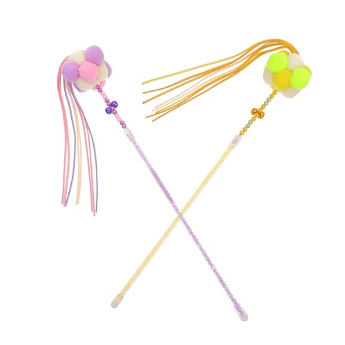 BESTonZON 2 Stück Teiliges Katzenspielzeug Bissfeste und Langlebige Katzenangel Sticks mit Quasten Interaktives Katzenspielzeug zur Selbstbeschäftigung als Haustiergeschenk für von BESTonZON