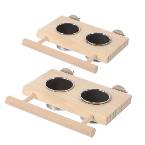 BESTonZON 2 Stück Teiliges Papageien Futter und Wassernapf aus mit Natürlichem Holzständer Sicher und Praktisch für Käfigbefestigung Geeignet für Kleine und Mittlere Vögel Langlebiges von BESTonZON