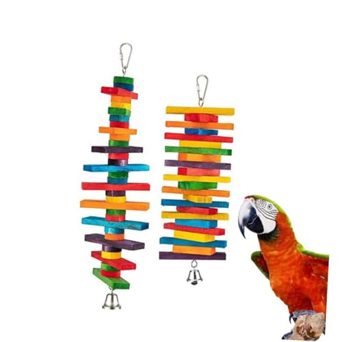 BESTonZON 2 Stück Teiliges Papageien kauspielzeug mit Bunten Holzblöcken Sicherer Vogel zubehör hängespielplatz Fördert Zahnpflege und Beschäftigung für Wellensittiche Zufällige Farbe von BESTonZON
