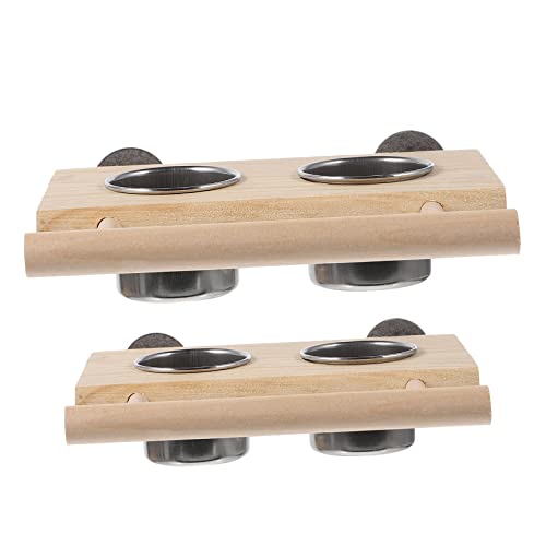 BESTonZON 2 Stück Vogel Papagei Stand Wasser Vogelzubehör Geformt Hamster Zubehör Futterautomat Für Haustiere Edelstahlbecher Für Haustiere Becher Zum Füttern Von Haustieren Holz von BESTonZON