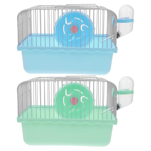 BESTonZON 2-teiliger Mäusekäfig: Tiertransportbox mit Laufrad für Hamster, Mäuse, Frettchen, Chinchillas – Reise-Hamsterkäfig für den Außenbereich von BESTonZON
