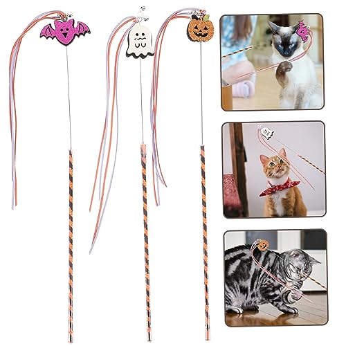 BESTonZON 3 Stück Halloween Katzenspielzeug Teiliges mit Kürbis Geist und Fledermaus Interaktive Katzenangel aus Langlebigem Kratzfestem Material für Indoor Katzen mit Glöckchen und Quasten BESTonZON 3 Stück Halloween Katzenspielzeug Teiliges mit Kürbis Geist und Fledermaus Interaktive Katzenangel aus Langlebigem Kratzfestem Material für Indoor Katzen mit Glöckchen und Quasten von BESTonZON