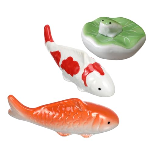 BESTonZON 3 Stück Keramik Schwimmfiguren Koi Fische Frosch Porzellan Fischdekoration Aquarium Teich Gartendeko Langlebige Schwimmende Ornamente für Innen Außenbereich von BESTonZON