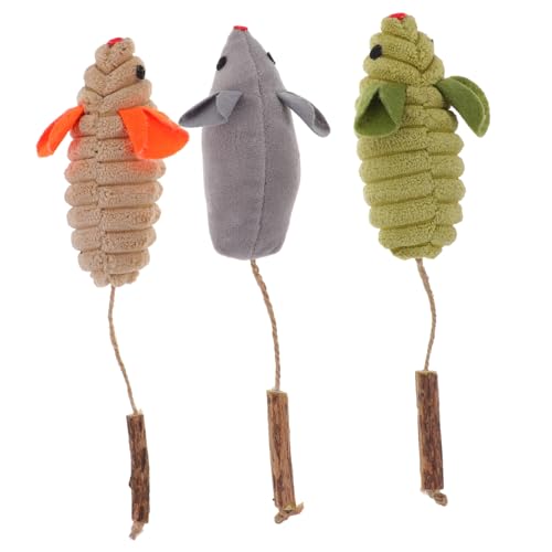 BESTonZON 3 Stück Teiliges Catnip Mäuse Interaktives Kauspielzeug für Katzen mit Silberreben Frucht Leichtes Indoor Katzenspielzeug in Grün und Beige Fördert und Bewegung von BESTonZON