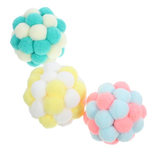 BESTonZON 3 Stück Teiliges Katzenspielzeug mit Bunten Plüschbällen und Glöckchen Interaktive Leichte Spielbälle zur Beschäftigung und Stressreduktion für Kätzchen und Katzen Langlebig und von BESTonZON