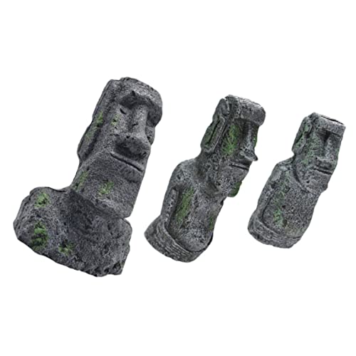 BESTonZON 3 Stück Teiliges Resin Moai Aquarium Osterinsel Figuren Lebendige Fischbecken Landschaftsdeko Sicher für Fische Geeignet für Garnelen Reptilien und Süßwasser Aquarien von BESTonZON