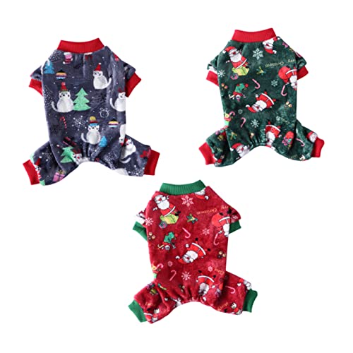 BESTonZON 3 Stück Teiliges Weihnachts Pet Kleidungsset aus Atmungsaktivem Korallenfleece Weiche Hundepyjamas mit Beinen Bequeme Wiederverwendbare Haustier Schlafanzüge für Kleine bis BESTonZON 3 Stück Teiliges Weihnachts Pet Kleidungsset aus Atmungsaktivem Korallenfleece Weiche Hundepyjamas mit Beinen Bequeme Wiederverwendbare Haustier Schlafanzüge für Kleine bis von BESTonZON