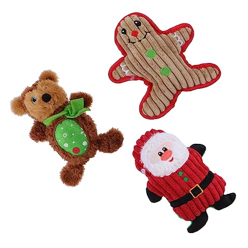 BESTonZON 3 Stück Teiliges Weihnachts Plüschspielzeug für Hunde Quietschendes Bissfestes Kauspielzeug zur Zahnpflege Interaktives Pet Chew Toy mit Santa Schneemann und Bär für Kleine Hunde von BESTonZON