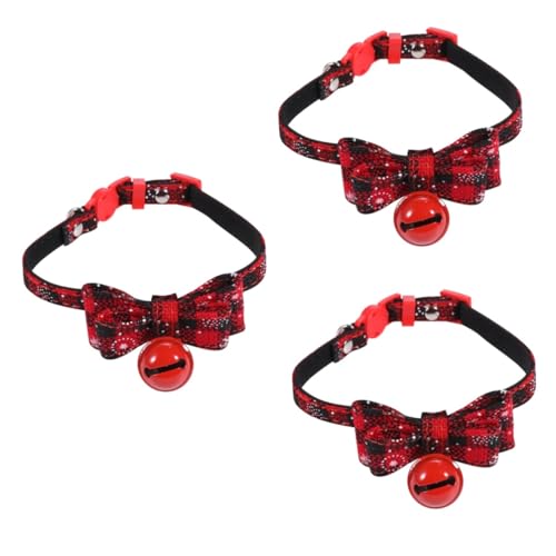 BESTonZON 3 Stück Weihnachtliches Haustierhalsband mit Glocke Verstellbares Stoffhalsband für Katzen und Hunde Komfortabel und Strapazierfähig S Festliches Design mit Schwarzer Schleife von BESTonZON