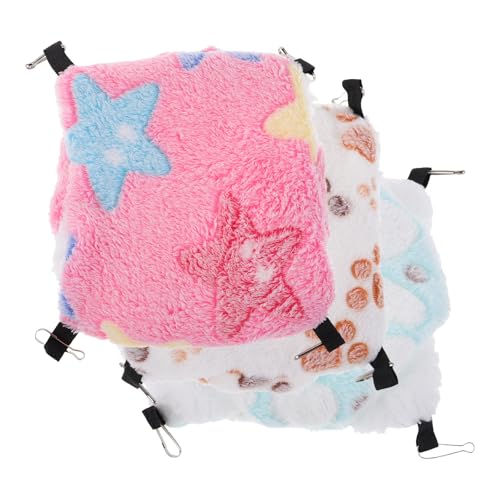 BESTonZON 3-teiliges Hamster-Hängemattenbett: Warmes Winter-Tierbett zum Aufhängen – Doppellagige Plüsch-Hängematte für kleine Haustiere – Weicher Fleece-Beutel für Kurzkopfgleitbeutler, 17,8 cm von BESTonZON