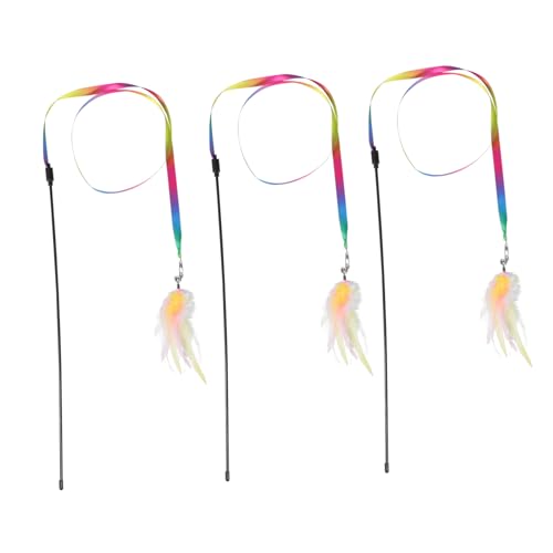 BESTonZON 3stücke Katzenangel Spielzeug Mit Bunten Satinbändern Und Federn Lange Teaser-Sticks Für Interaktives Und Gesunde Von Katzen BESTonZON 3stücke Katzenangel Spielzeug Mit Bunten Satinbändern Und Federn Lange Teaser-Sticks Für Interaktives Und Gesunde Von Katzen von BESTonZON