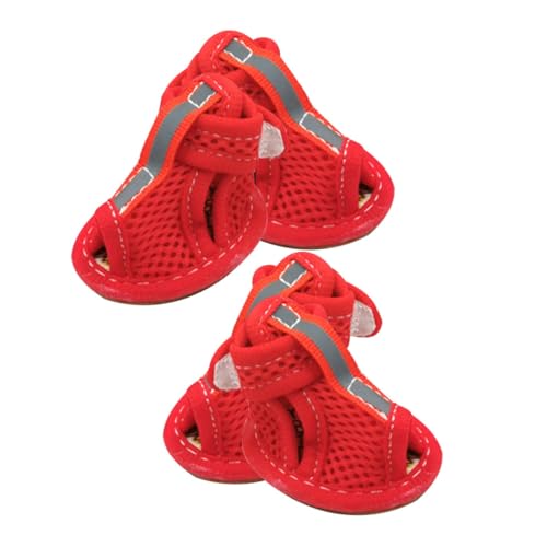 BESTonZON 4 Stück Atmungsaktive Hundeschuhe rutschfeste Bequeme Pet Schuhe für Hunde für Outdoor Aktivitäten Rote Mesh Leicht und Praktisch von BESTonZON