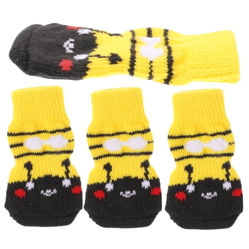 BESTonZON 4 Stück Haustier Socken Hundesocke Pfoten Abdeckung Wickeln Griff Welpensocken Hundepfote Groß Beschützer Grip-socken Kompakte Haustiersocken Welpenbedarf Baumwolle Yellow von BESTonZON