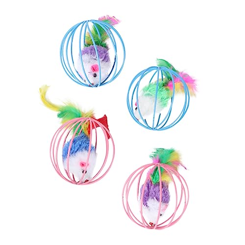 BESTonZON 4 Stück Katzenspielzeug interaktives katzenhalter katzenspielzeig Haustier Kätzchen Mäuseratte im Käfig zum Necken von Katzen Kunststoff und Draht BESTonZON 4 Stück Katzenspielzeug interaktives katzenhalter katzenspielzeig Haustier Kätzchen Mäuseratte im Käfig zum Necken von Katzen Kunststoff und Draht von BESTonZON