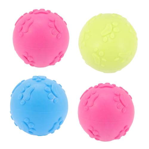 BESTonZON 4 Stück TPR Hundeball mit Quietscher Langlebiges Kauspielzeug für Aggressive Kauer Interaktives Trainingsspielzeug zur Zahnpflege und Kieferstärkung Zufällige Zufällige Farbe von BESTonZON