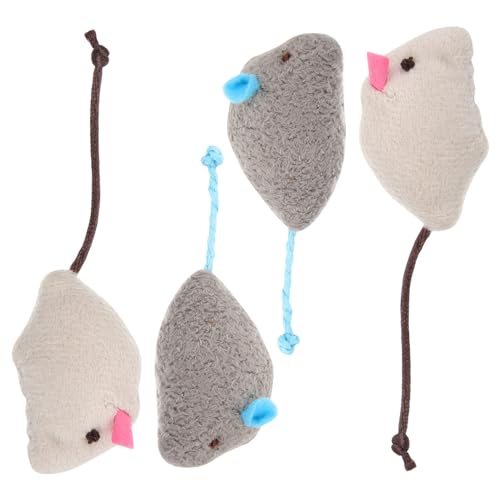 BESTonZON 4 Stück Teiliges Katzen mit Katzenminze Interaktives Plüschtier für Katzen Graublaue und Rosafarbene Mäuse für Spiel und Aktivität von BESTonZON