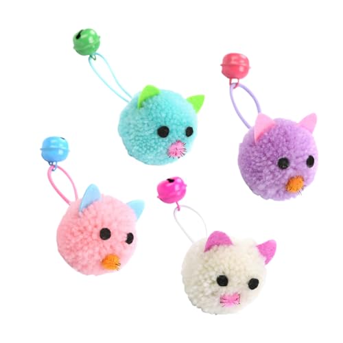 BESTonZON 4 Stück Teiliges Katzenspielzeug aus Plüsch mit Glocken Interaktive Bälle in Blau und Weiß Fördert Spielspaß und Zahnpflege für Kätzchen von BESTonZON