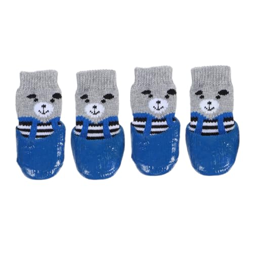 BESTonZON 4 Stück rutschfeste wasserdichte Hundesocken aus Baumwolle mit Cartoon Muster Pfotenschutz für Hunde für Drinnen und Draußen Atmungsaktiv und Bequem von BESTonZON