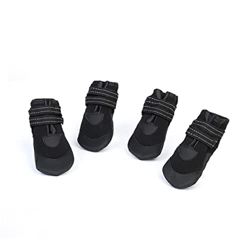 BESTonZON 4 Stück wasserdichte Warme Hundeschuhe für Winter rutschfeste Reflektierende Boots aus Atmungsaktivem Material mit Verstellbarem Gummiband für Optimalen Pfotenschutz Schwarz von BESTonZON