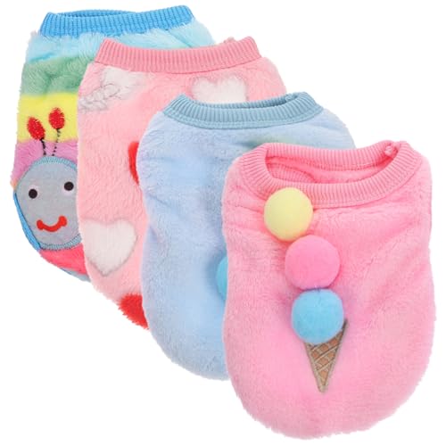 BESTonZON 4Stücke Hundekleidung Für Winter Warmhaltendes Fleece Outfit Für Kleine Stylisches Welpenkostüm Für Partys Und Outdoor Aktivitäten XXS Verschiedene Designs von BESTonZON