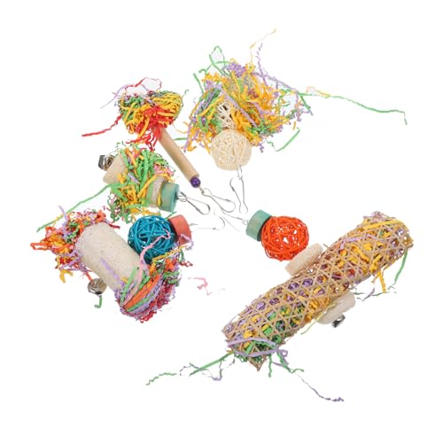 BESTonZON 5 Stück Teiliges Buntes Kauspielzeug für Vögel Langlebiges Beißfestes Vogelspielzeug zur Beschäftigung und Entspannung von Papageien und Sittichen Geeignet als Käfigzubehör und von BESTonZON