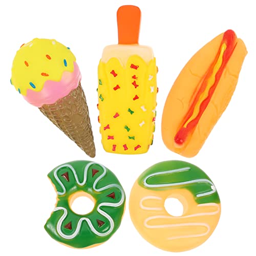 BESTonZON 5 Stück Teiliges Hundespielzeug aus Strapazierfähigem Kautschuk Interaktive Quietschspielzeuge Dessertform Langlebig und Zahnreinigend für Kleine und Mittlere Hunde zum Kauen von BESTonZON