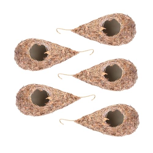 BESTonZON 5 Stück Teiliges Strohnest Vogelhaus zum Hängen Handgewebtes Vogelnest für Kleine Vögel und Kleintiere Atmungsaktiv Robust und Naturgetreu Dekorativ für Garten Fenster und Balkon von BESTonZON