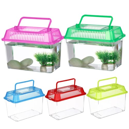 BESTonZON 5stücke Mini Tragbares Aquarium Für Haustiere Transparente Futterbox Für Schildkröten Hamster Und Andere Kleintiere Hochwertige Sichere Kunststoff-Box Mit Belüftung Und von BESTonZON