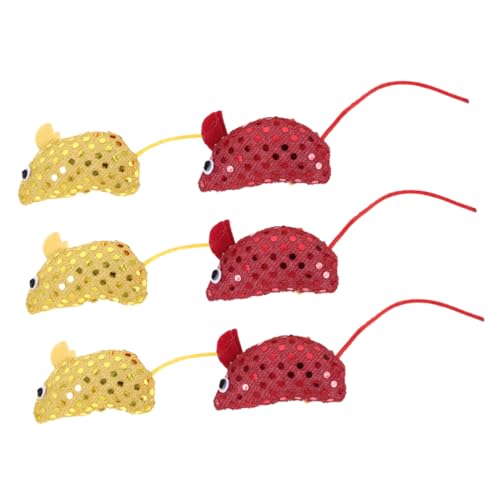 BESTonZON 6 Stück Teiliges Katzenspielzeug Mäuse aus Weichem mit Glitzereffekt Interaktives Indoor Katzen für Kätzchen Leicht zum Kauen Rot und Gelb Fördert Aktivität und Beschäftigung von BESTonZON