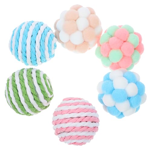 BESTonZON 6 Stück Teiliges Katzenspielzeug Set Bunte Plüsch und Sisalbälle mit Glocke Interaktives Indoor zur Beschäftigung und Krallenpflege für Katzen Langlebig und Sicher von BESTonZON