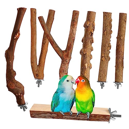 BESTonZON 7 Stück Teiliges Natürliche Holz Sitzstangen für Kleine Papageien und Wellensittiche rutschfest Robust Vogelkäfig Zubehör für Entspannte Vögel und Einfache von BESTonZON