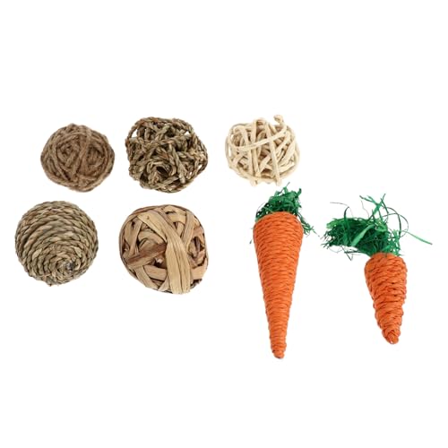 BESTonZON Kauspielzeug für Kaninchen 7 Stücke Strohgeflechtbälle Papageien Spielzeug Trainingsspielzeug für Haustiere Molaren Spielzeug für Kleintiere von BESTonZON