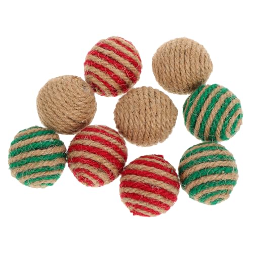 BESTonZON 9 Stück Teiliges Lustiger Katzen Spielbälle aus Robustem Hanfseil Interaktives Katzenspielzeug Weihnachtsfarben zur Beschäftigung und Training für Kätzchen und Wohnungskatzen von BESTonZON