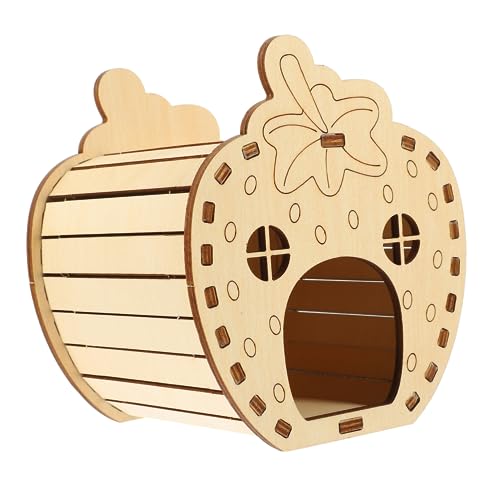 BESTonZON DIY Hamster Holzhaus Selbstmontage Kleintierversteck Erdbeerform Unlackiertes Holzspielzeug für Hamster und Chinchilla Kleintierhaus mit Großem zum Klettern und Schlafen von BESTonZON